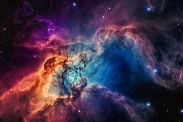 Illustration of vibrant nebula among galaxies. Generative AI