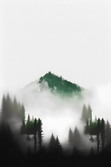 mountain tree tops hyperminimalist fog mist 