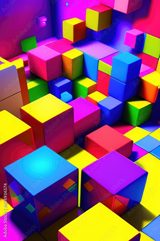 Poster colorful 3d cubes background with vivid color tone.