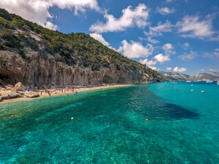 Drone view of the vibrant Cala Luna Beach on Sardinia island, Italy