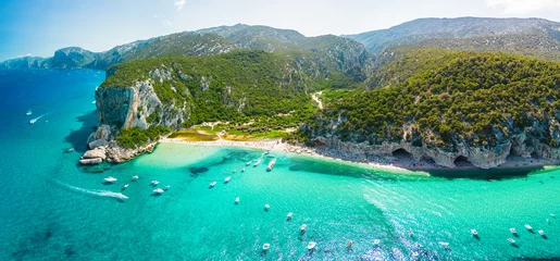 Zelfklevend Fotobehang Drone view of the vibrant Cala Luna Beach on Sardinia island, Italy © Martin Valigursky