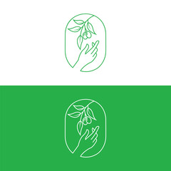 leaf and hand, line drawings, Vector illustration, Modern Geometric Graphics, leaf and hand element