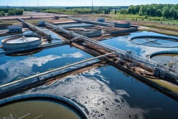 A bird's eye view of a sprawling water treatment facility - 654942578