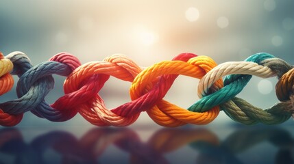 Magnificent image of ropes tied together in different colors. Background picture. - obrazy, fototapety, plakaty