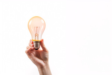 woman hand holding light bulb isolated on white background - incandescent bulb in hand