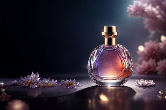 AI Generated Bottle Of Perfume With Flower Background Mockup 