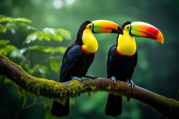 Papier peint photo autocollant rond Toucan Pair of toucans sitting on a branch in the rainforest