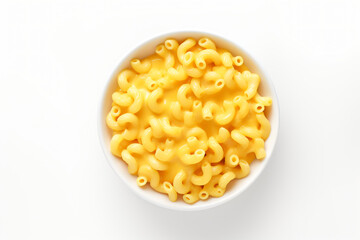 warm macaroni cheese on the table on a white background