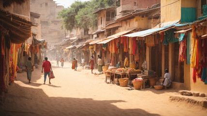 Arabic african market district street sand in the village - obrazy, fototapety, plakaty