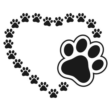 Animal care logo illustration.Dog paw with heart on white background