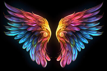 Colorful Wings on Black Background