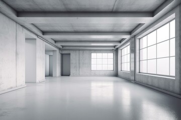 3D illustration of an unfurnished indoor space. Generative AI