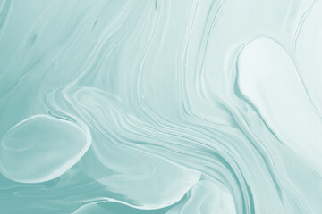 Pastel blue liquid marble watercolor background with wavy lines and brush stains. Vector art ink texture.