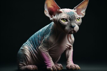 Colorful munchkin sphynx cat with mesmerizing gaze. Generative AI