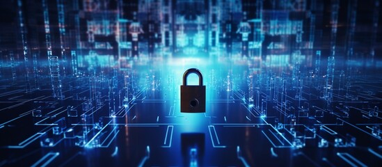 tech background with padlock on circuit modern safety cybersecurity concept