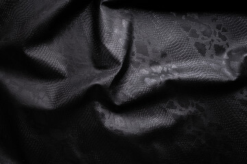 black vegan crumpled snakeskin textile top view