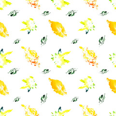 Leaves seamless watercolor pattern. Autumn leaf print. Autumn. Fabric print. November. Abstract pattern. White background and colored leaves.
