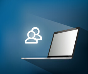 Realistic laptop with futuristic icon