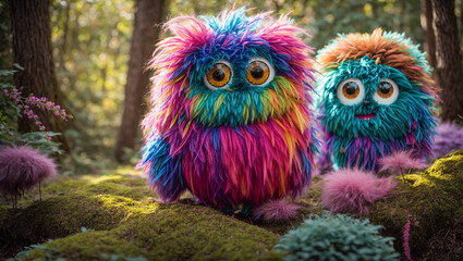 Naklejka premium Cute furry cartoon monster with eyes