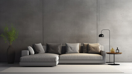 Minimalist interior Design, Furniture's against Concrete gray Wall      