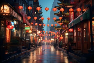 A bustling Chinatown street filled with colorful lanterns and culture.