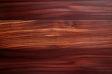 Fototapeta premium Close-up of a polished, dark red-brown wooden surface with natural grain patterns and knots.