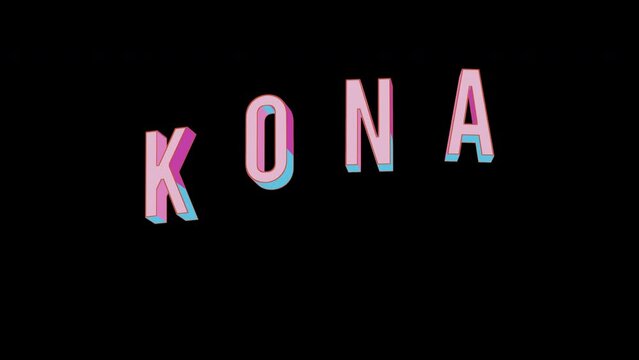 Bright letters jump merrily in the inscription KONA city. Retro. Alpha channel black. Looped from frame 120 to 240, Alpha BW at the end