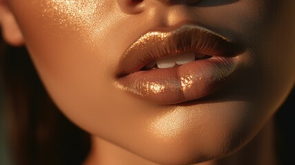 Plump lips and chin close-up dark skin, portrait very close