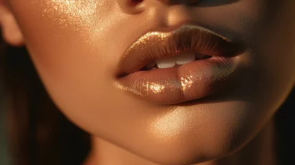 Fotobehang Plump lips and chin close-up dark skin, portrait very close © Natalya