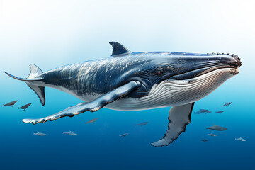 Blue whale isolated in ultra transparent white background