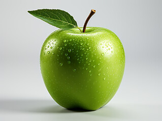 Fresh Green Apple Adorned with Water Droplets Isolated in White Background
