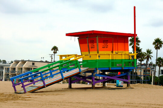 Rainbow Lifeguard Tower at Hermosa Beach (LA County), California 
