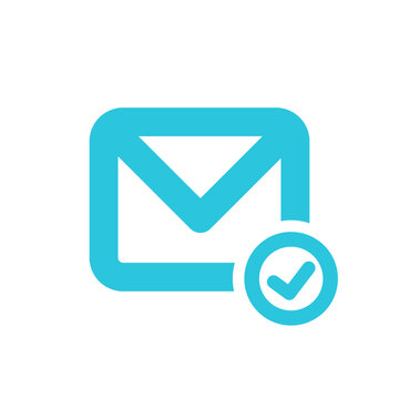 The letter symbol. Sign mail icon recieve on white background. With confirmation check. From blue icon serie.