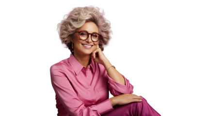 Portrait of smiling mature business woman with glasses .Transparent background