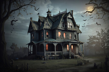 Obraz premium Haunted House. A creepy haunted house with a weathered, vintage look for Halloween and other spooky occasions