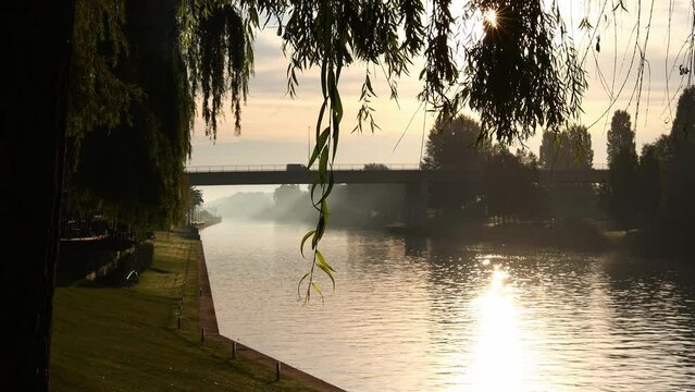 mittelland channel in germany in the morning video