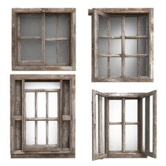 Obraz premium Vintage Window Frames Collection: Transparent PNGs with Apocalyptic, Dystopian, and Abandoned Aesthetics.