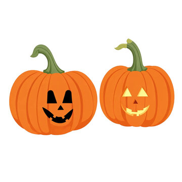 Whimsical Autumn Duo: Cartoon-Style Orange Pumpkins as Versatile Design Elements for Halloween, Thanksgiving, and Harvest Festivals. Diet-Friendly Vegetables in Vector Illustration.