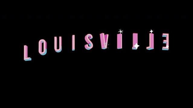 Bright letters jump merrily in the inscription LOUISVILLE city. Retro. Alpha channel black. Looped from frame 120 to 240, Alpha BW at the end