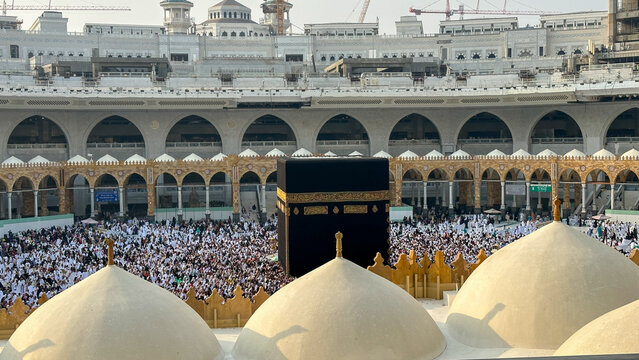 Mecca Saudi Arabia - Sep 30 2023: Al Kaaba in Al Haram mosque - Muslims perform hajj and umra