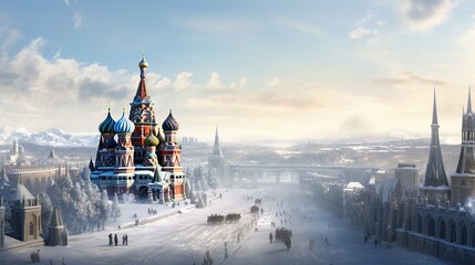 St. Basil's Cathedral in Moscow, Russia, Red Square, and the winter climate - obrazy, fototapety, plakaty
