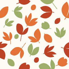 Autumn seamless pattern with different leaves flower and plants