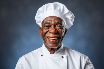 A man wearing a chef's hat smiles for the camera. Suitable for culinary themes and food-related designs.