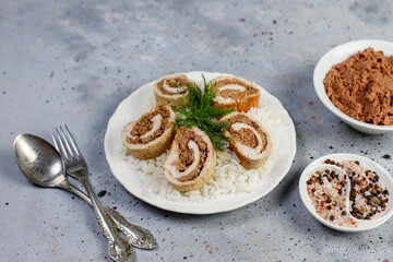 Lyavangi or Lavangi with Roast Chicken with Rice.Azerbaijan cuisine.