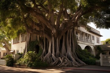 Huge ficus tree located in Santa Barbara. Generative AI - obrazy, fototapety, plakaty