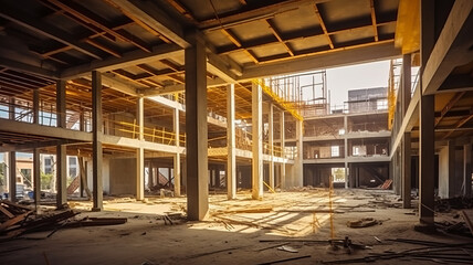 photograph of Building under Construction site. wide angle lens realistic natural lighting - obrazy, fototapety, plakaty