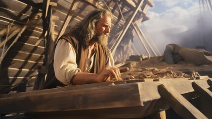 Noah's designing and building the Ark to survive the flood