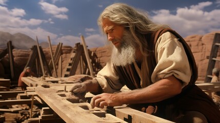 Noah's designing and building the Ark to survive the flood
