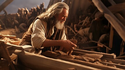 Noah's designing and building the Ark to survive the flood