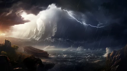 Foto op Aluminium Noah's ark in the storm and flood on the mountain biblical scenery © Nordiah